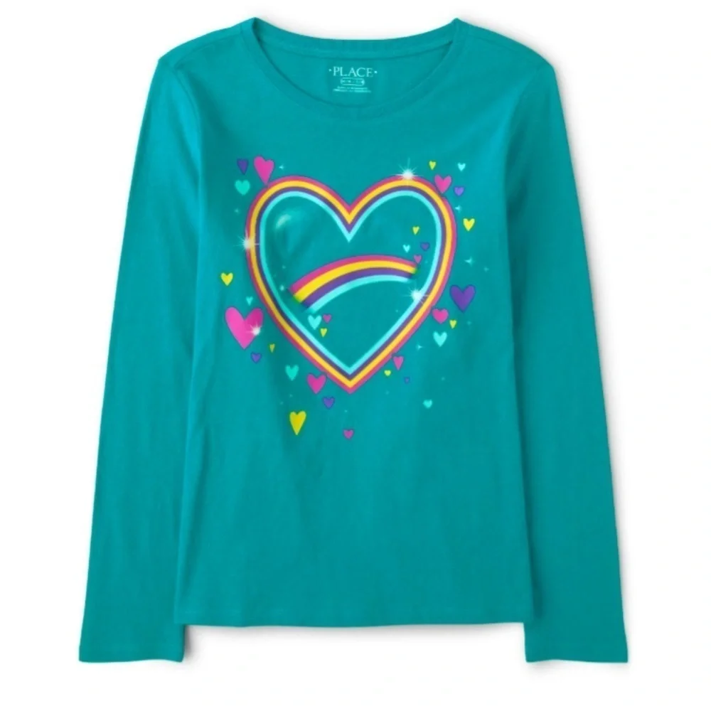 The Children’s Place - NEW - Girls Heart Graphic Tee - Jade Jewel. Large (10/12)